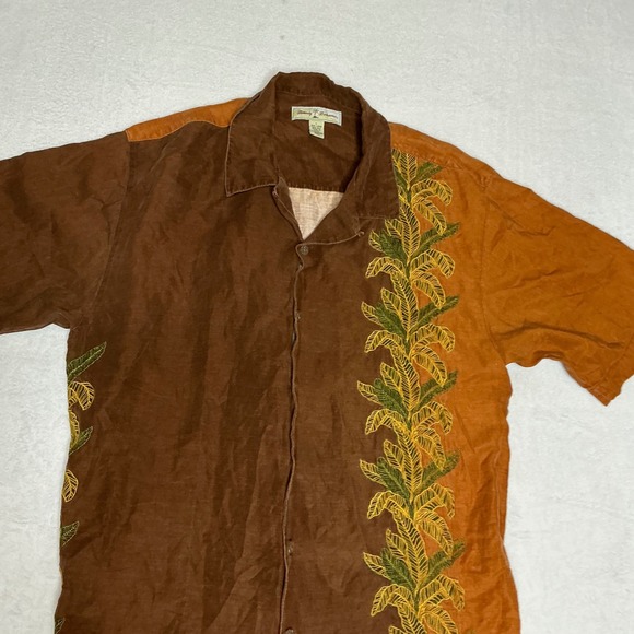 Tommy Bahama Mens Linen Silk Short Sleeve Button Up Shirt Palm Tree Print L - Picture 2 of 6